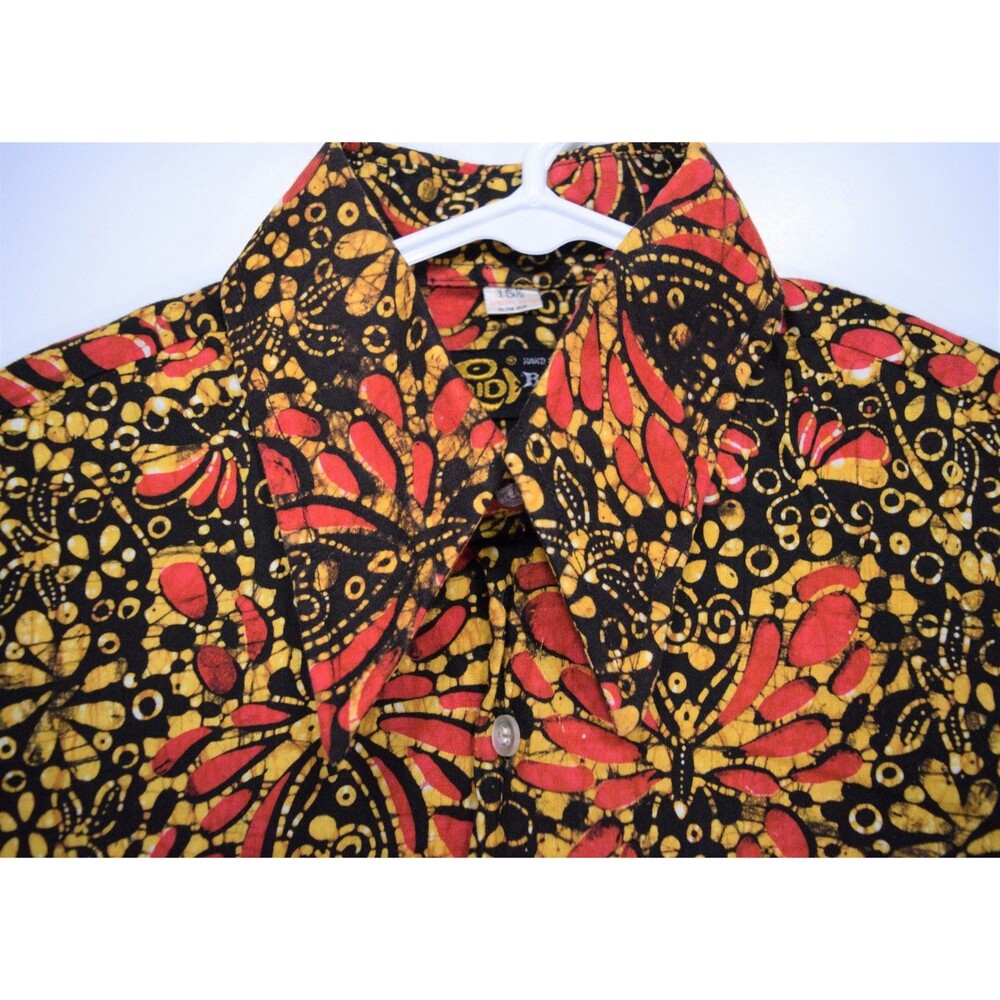 Batek Black Red Hawaiian Button Front Shirt Men's Size 15.5 Slim Fit Floral
